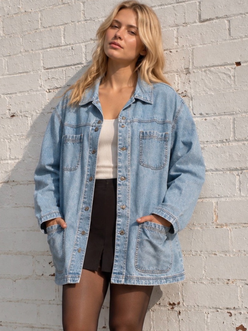 Vintage Denim Barn Chore Jacket Women's XL Utility Coat 90s Y2K Distressed Work